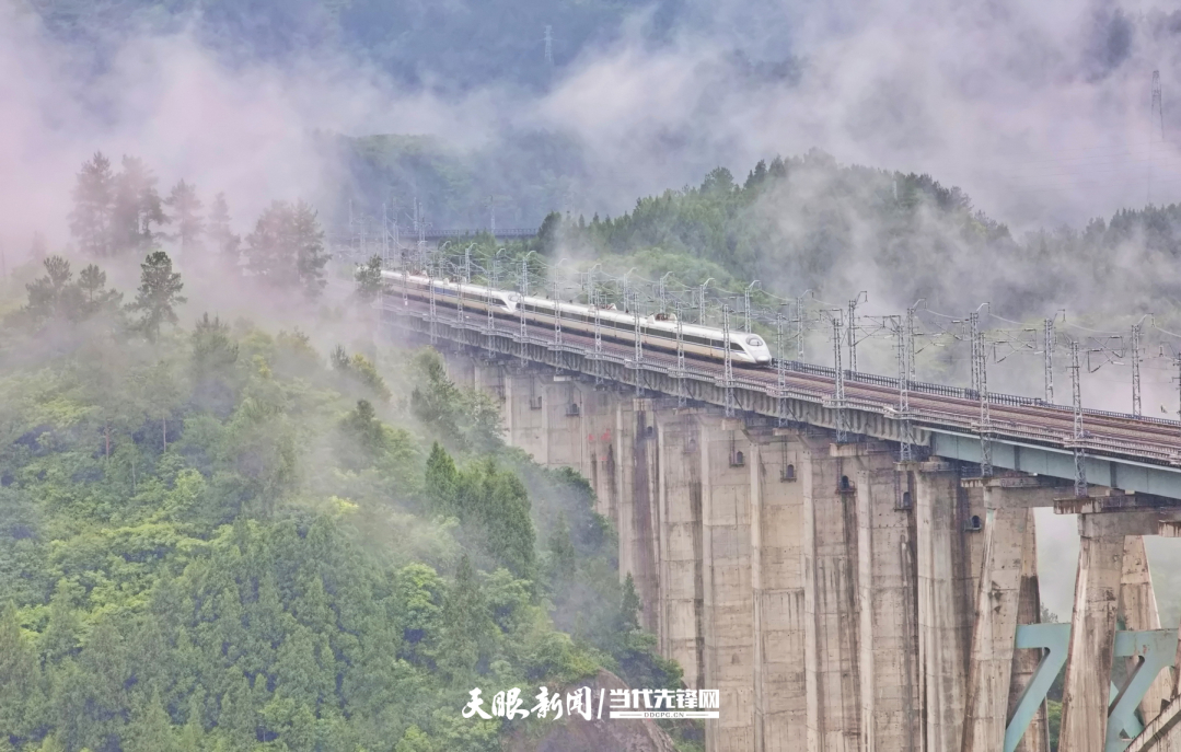 2021年7月1日，在渝貴快速鐵路線貴州桐梓縣區(qū)段，一列動車組正運行在鐵路線上（張貴忠 攝）.jpg